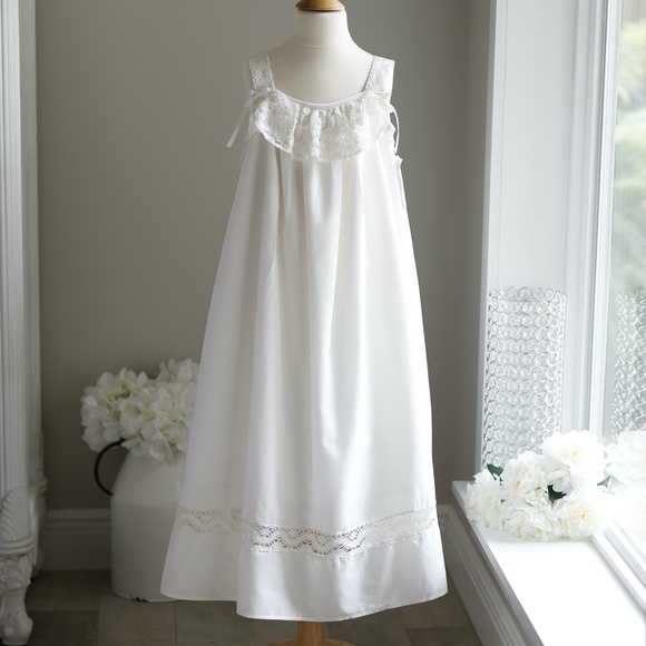 Strasburg IVORY Cotton Slip Dress with Crocheted Lace Boho Girls Size 8/10 NWT - Picture 1 of 7